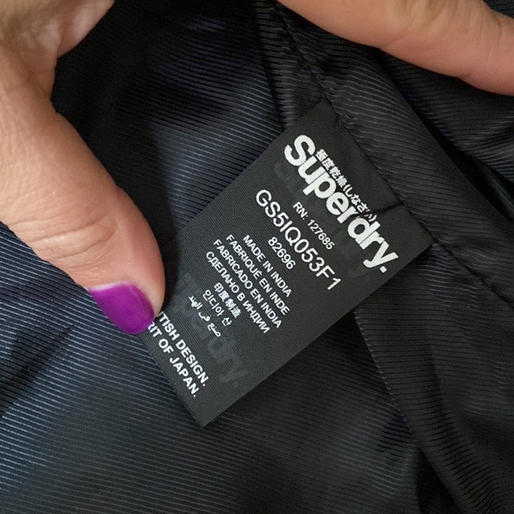 Superdry Women’s Large Navy Leather Jacket with zipper closure and button snaps - Picture 5 of 7